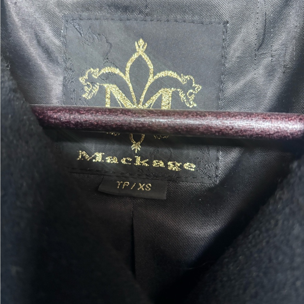 Mackage Black Wool Pea Coat with Leather-Trim Pockets - Picture 3 of 11